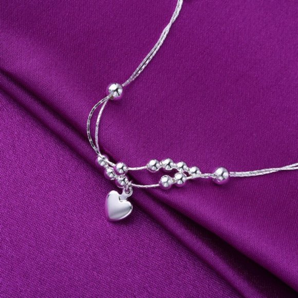 NEW 925 Sterling Silver Heart Bead Anklet - Picture 2 of 2